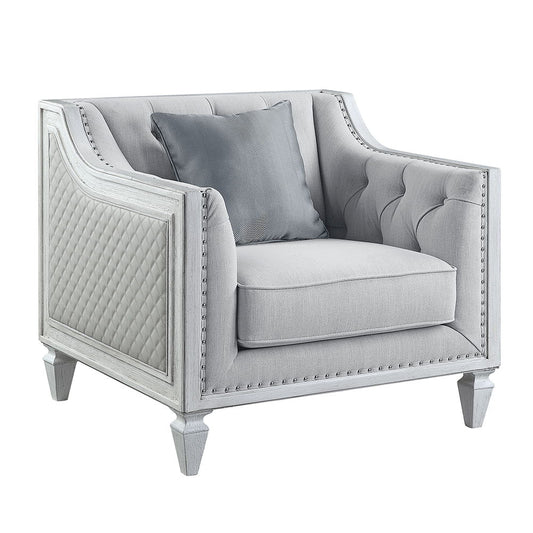 Katia - Chair With Pillow - Light Gray Linen & Weathered White