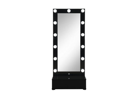 Ella - Narrow Tall Mirror With Drawer And Speakers - Black
