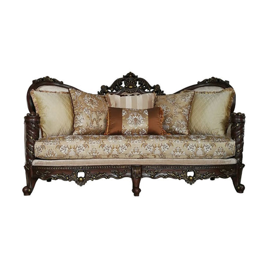 Devayne - Sofa & Loveseat Set - Pattern Fabric & Dark Walnut