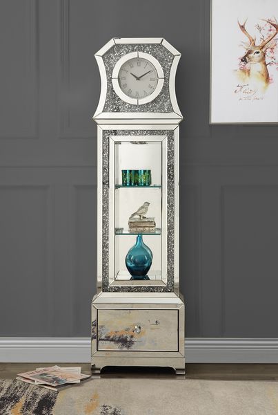 Noralie - Standing Grandfather Clock With LED - Mirrored & Faux Diamonds