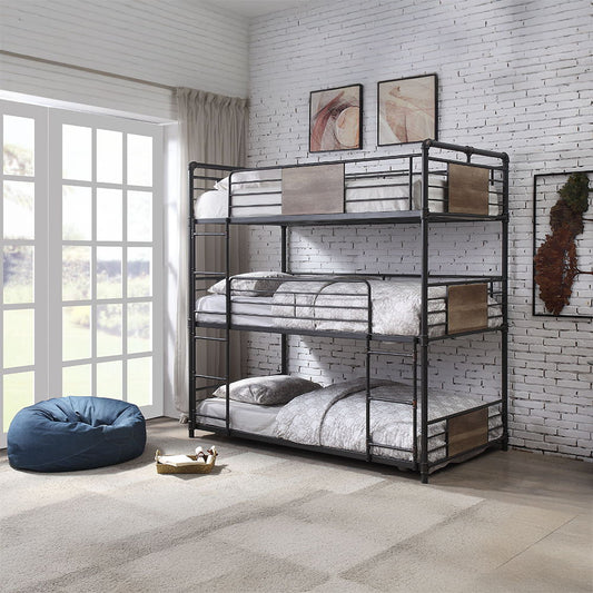 Brantley - Triple Twin Bunk Bed - Sandy Black & Dark Bronze Hand-Brushed