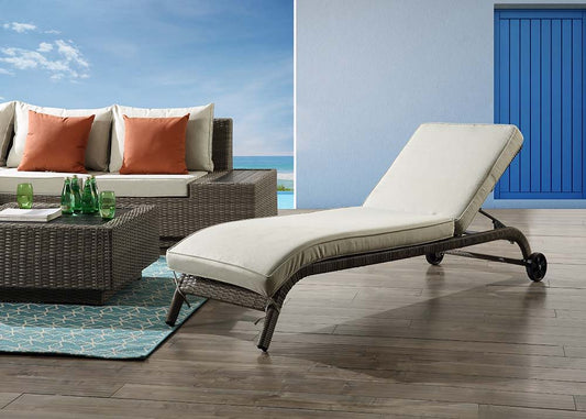 Salena - 13" Patio Sun Lounge - Beige Fabric & Gray