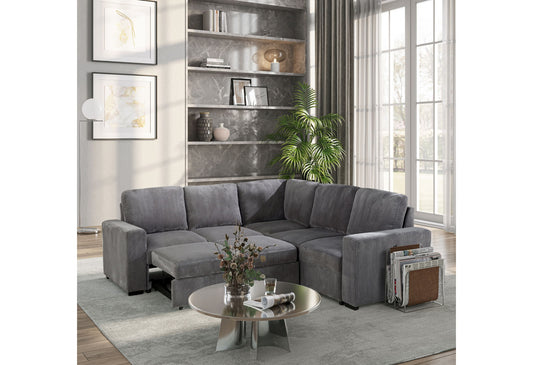 U2660 - Sectional Without Chaise And With Pull Out Sofa Bed - Gray