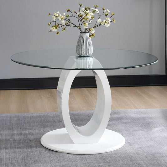 Larry - Glass Top Round Dining Table - White High Gloss