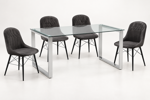 Abraham - Dining Set - Clear Glass Top & Chrome