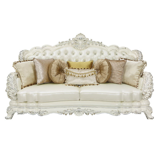 Adara - Sofa & Loveseat Set - Pearl White Synthetic Leather & Antique White