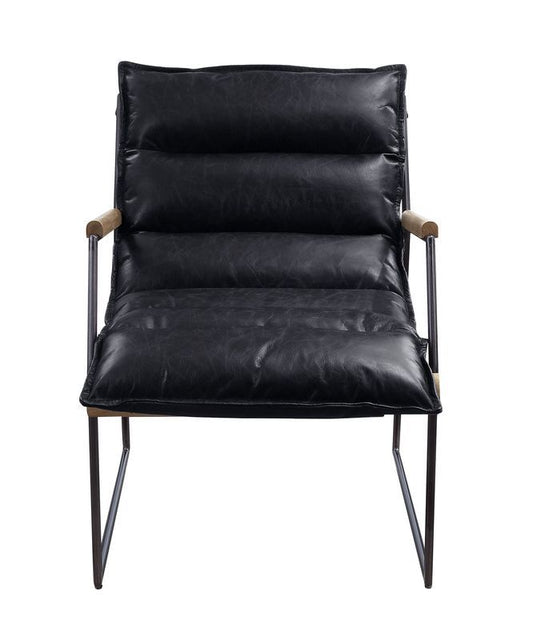Luberzo - Accent Chair - Distress Espresso Top Grain Leather & Matt Iron