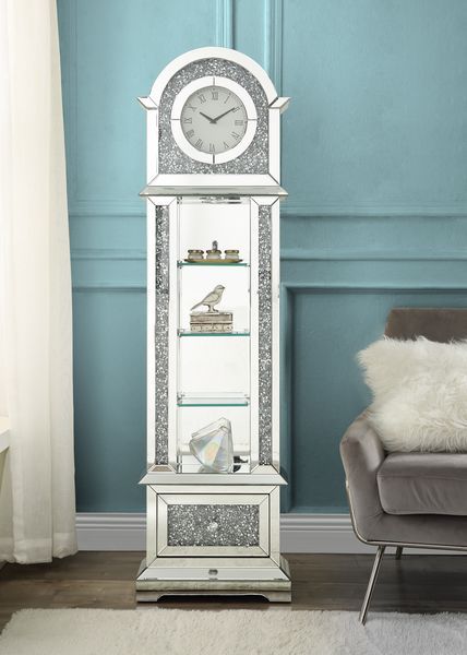 Noralie - Grandfather Clock With LED - Mirrored & Faux Diamonds