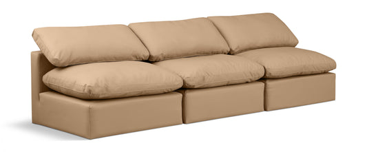 Indulge - Faux Leather 3 Piece Modular Armless Sofa - Tan