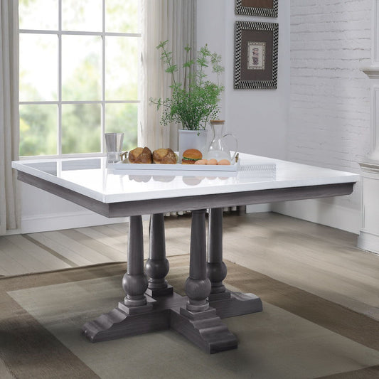 Yabeina - Square Dining Set - Marble Top Top & Gray Oak