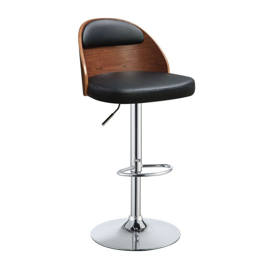 Camila - Adjustable Stool With Swivel - Black Synthetic Leather & Walnut