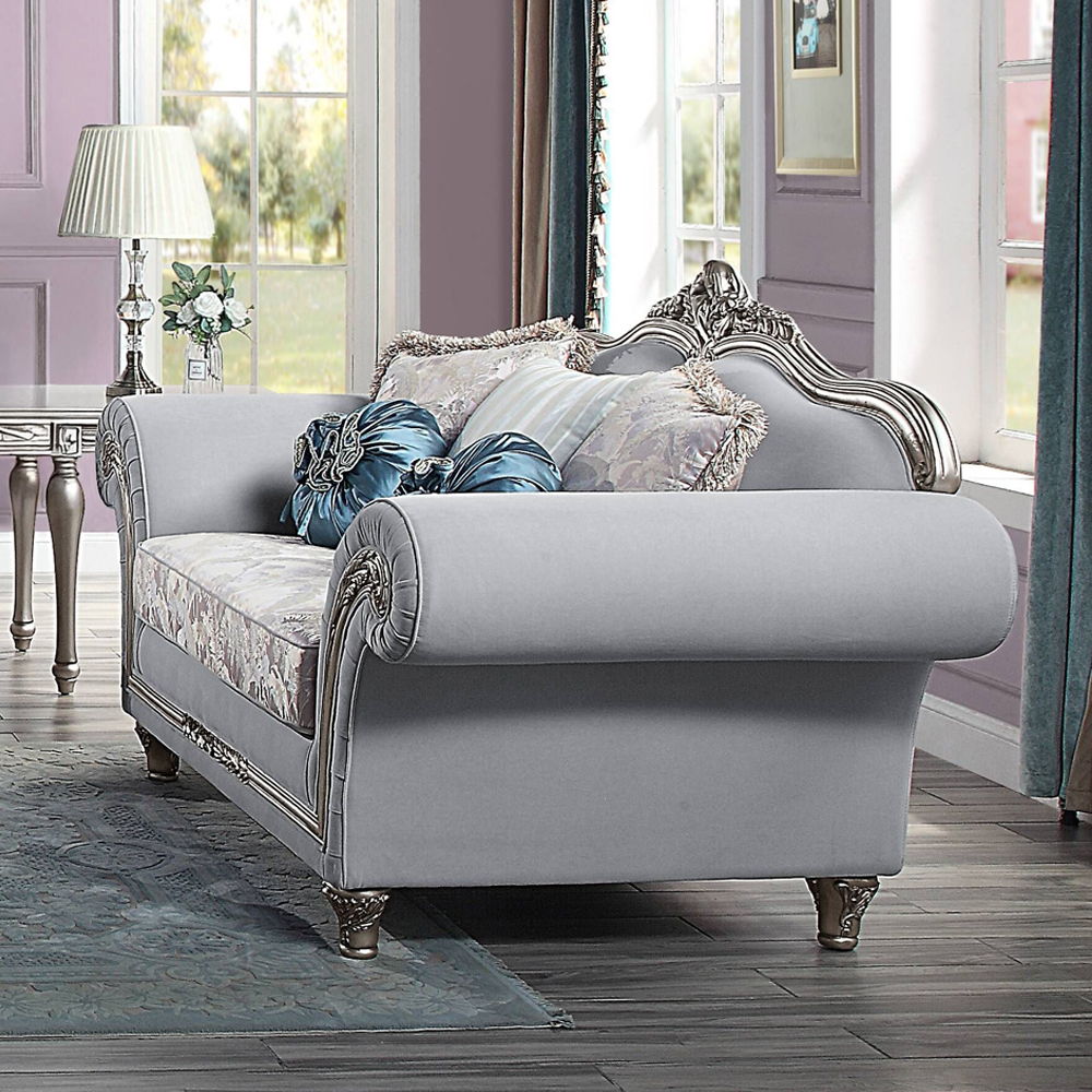 Pelumi - Sofa & Loveseat Set - Light Gray Linen & Platinum