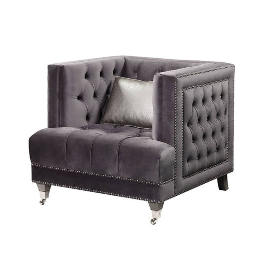 Hegio - Chair With Pillow - Gray Velvet
