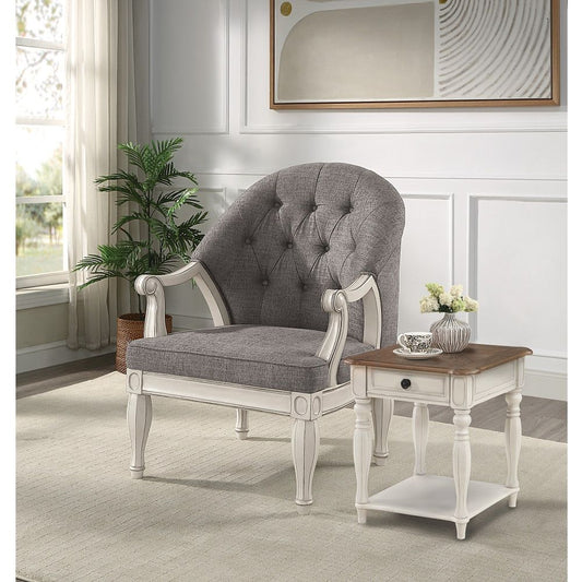 Florian - Chair - Gray Fabric & Antique White