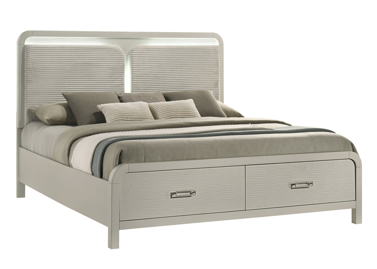 Aria Beige Bedroom Set - bed view. Shared supplier photo; photographed size is not verified.