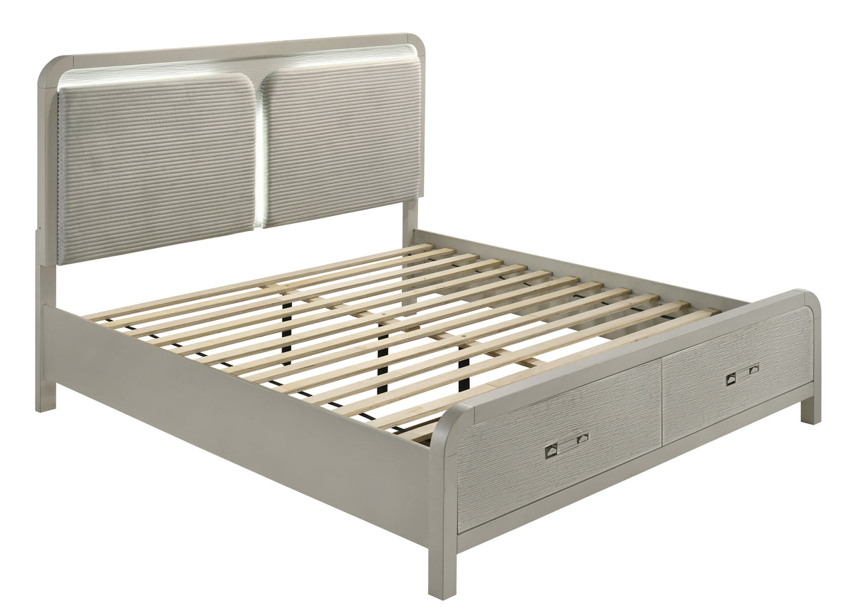 Aria Beige Bedroom Set - bed view. Shared supplier photo; photographed size is not verified.