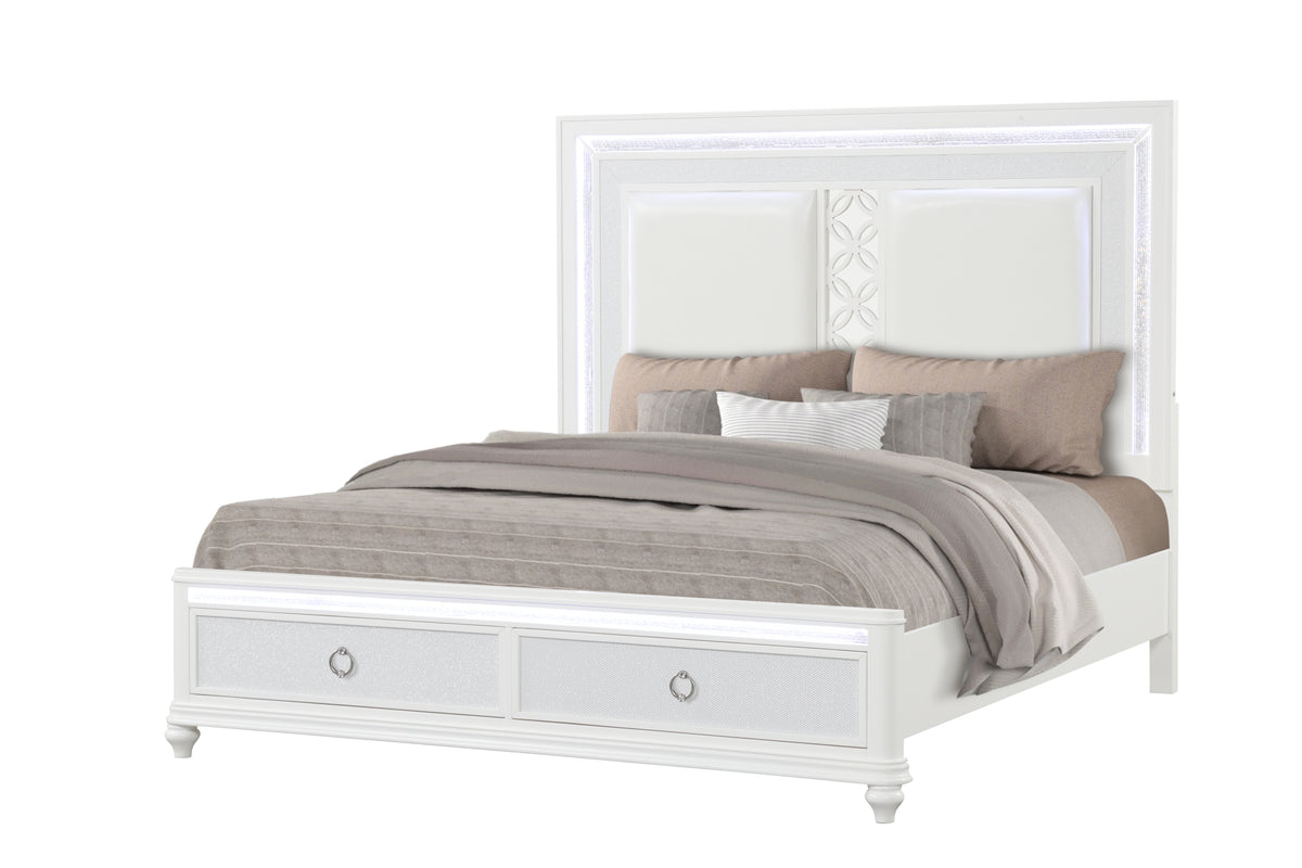 Abigale White Bed - bed-only view. Shared supplier photo; photographed bed size is not verified.