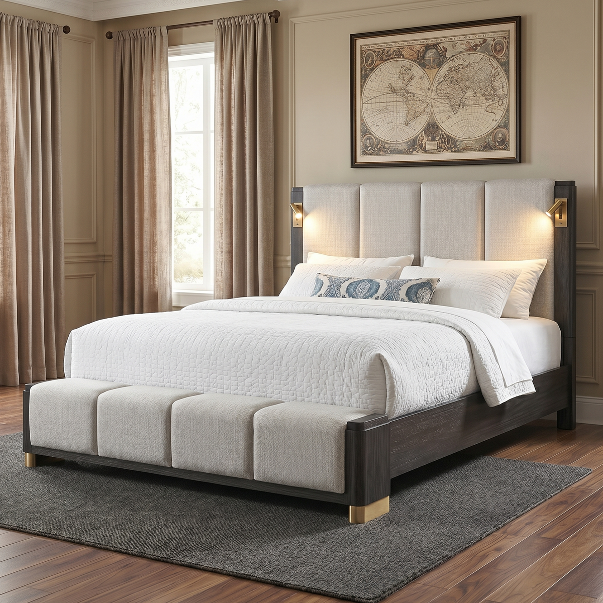 Clifton Espresso Bed - staged bed view; bedding and room accessories are not included. Shared supplier photo; photographed bed size is not verified.