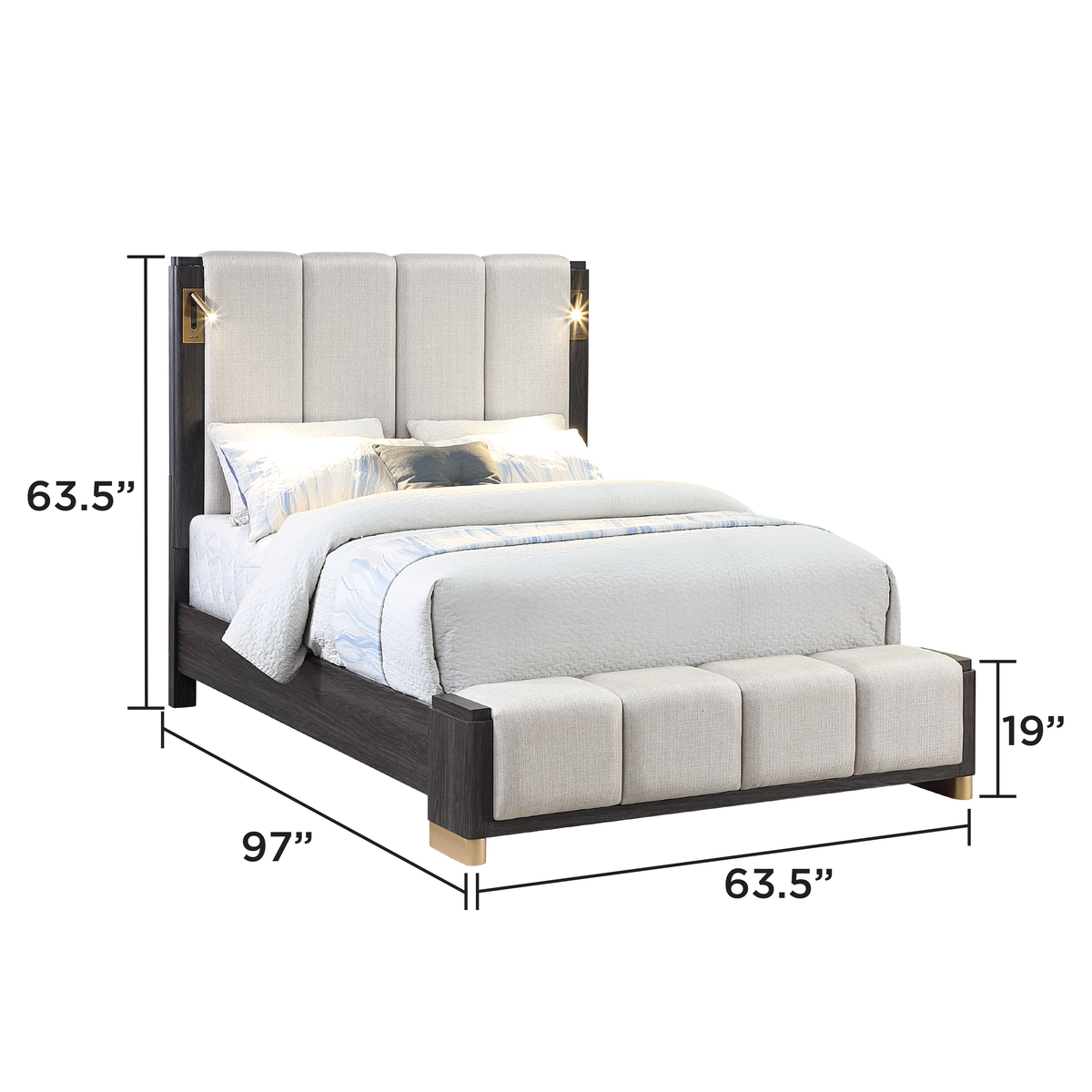 Clifton Espresso Bed - Queen bed dimension diagram; applies to Queen size only.