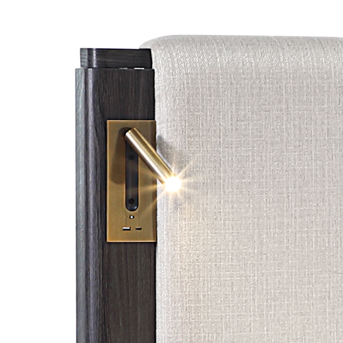 Clifton Espresso Bed - headboard reading-light detail; no USB or LED specification implied.