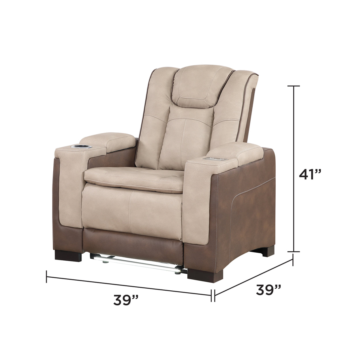bruno brown recliner — supplier dimension diagram.