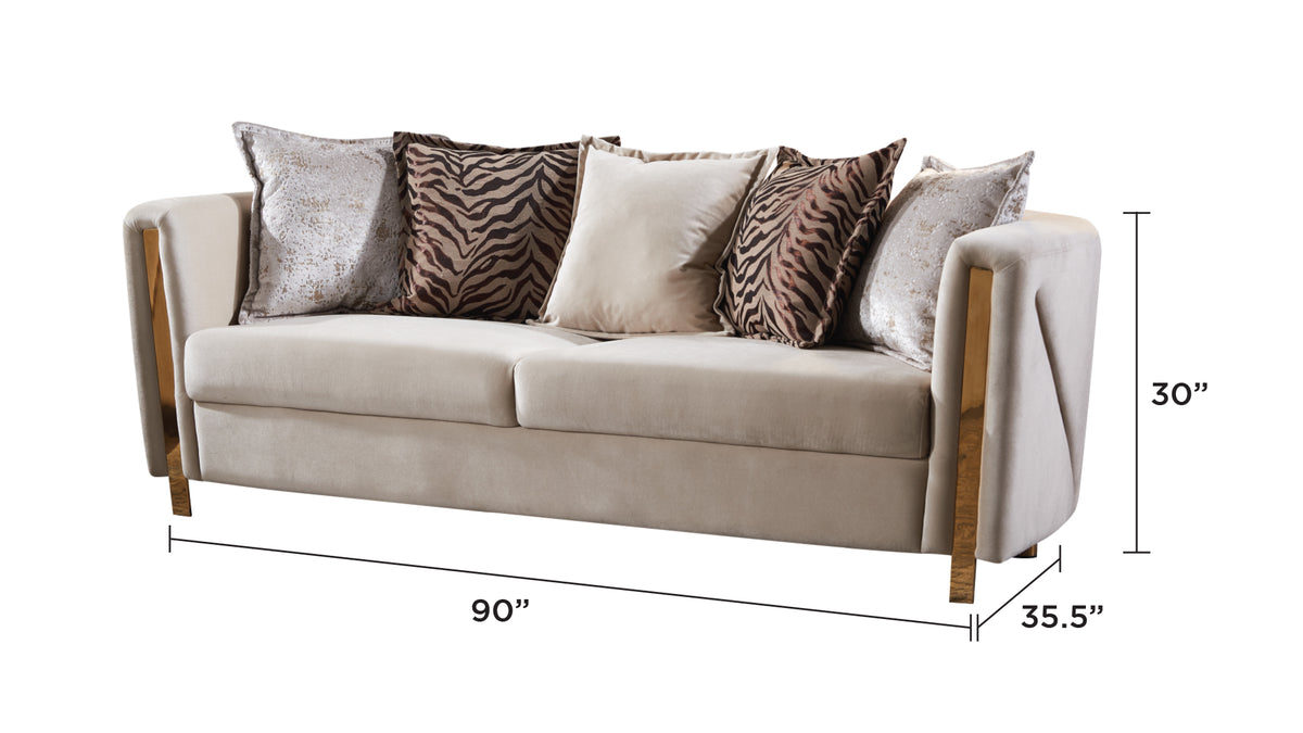 chanelle beige sofa — supplier dimension diagram.