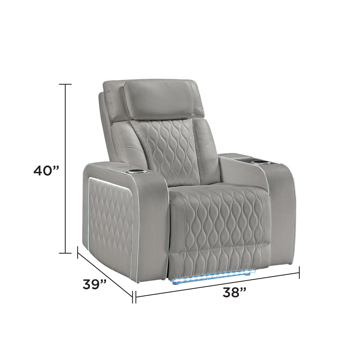 electra gray recliner — supplier dimension diagram.