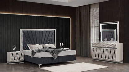 lavita river sand gray bedroom set — four_piece_set_hero. Included pieces depend on selected configuration; chest excluded from 4 Piece.