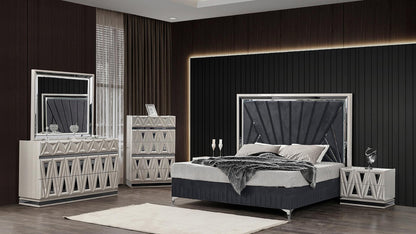lavita river sand gray bedroom set — five_piece_set_scene. Included pieces depend on selected configuration; chest excluded from 4 Piece.