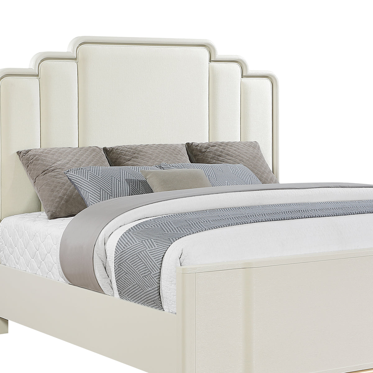 Lexington Beige Bedroom Set - headboard and bedding detail; bedding is not included.