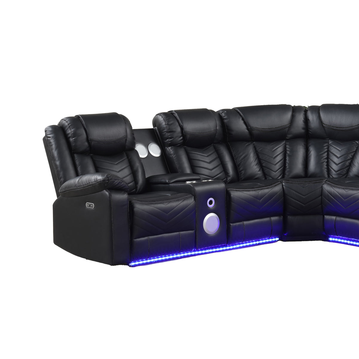 Challenger Black Sectional. Challenger black sectional upholstery, end-seat, or console detail; not a separate full-configuration hero. Additional product view.