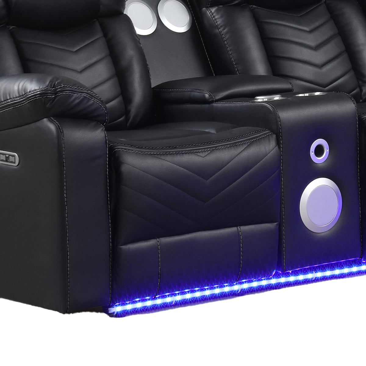 Challenger Black Sectional. Challenger black sectional upholstery, end-seat, or console detail; not a separate full-configuration hero. Additional product view.
