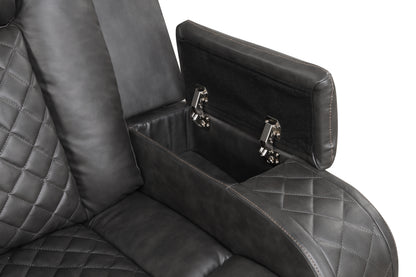Benz gray loveseat console/storage.