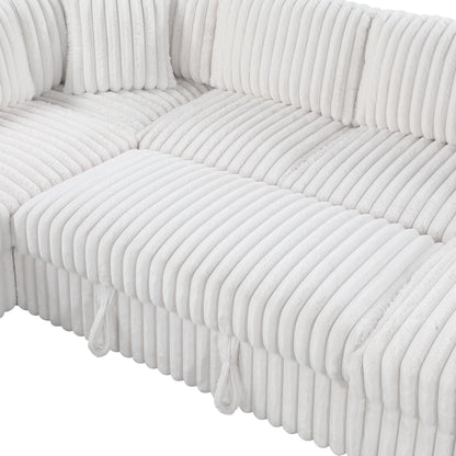 Grande Cream Sectional. Grande cream sectional upholstery, storage and arm details. Additional product view.