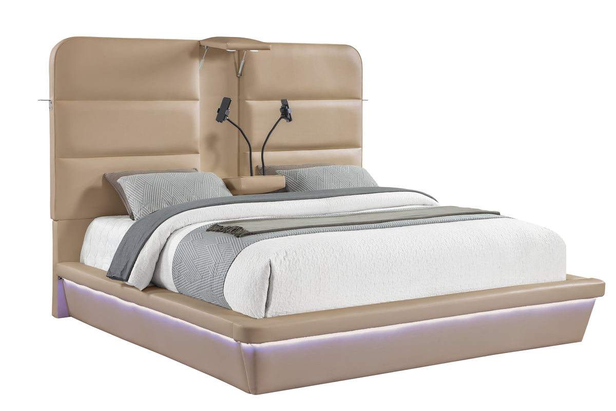 Futura Caramel Bed - bed detail. Shared supplier photo; photographed size is not verified.