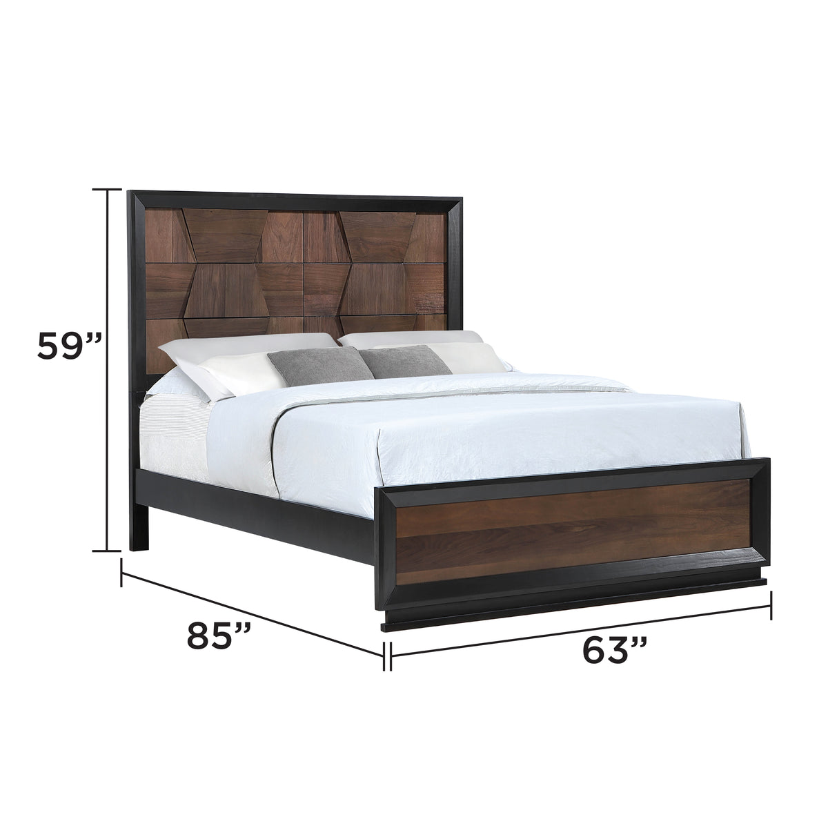 Houston Walnut Bed - Queen bed dimension diagram; for Queen size only.