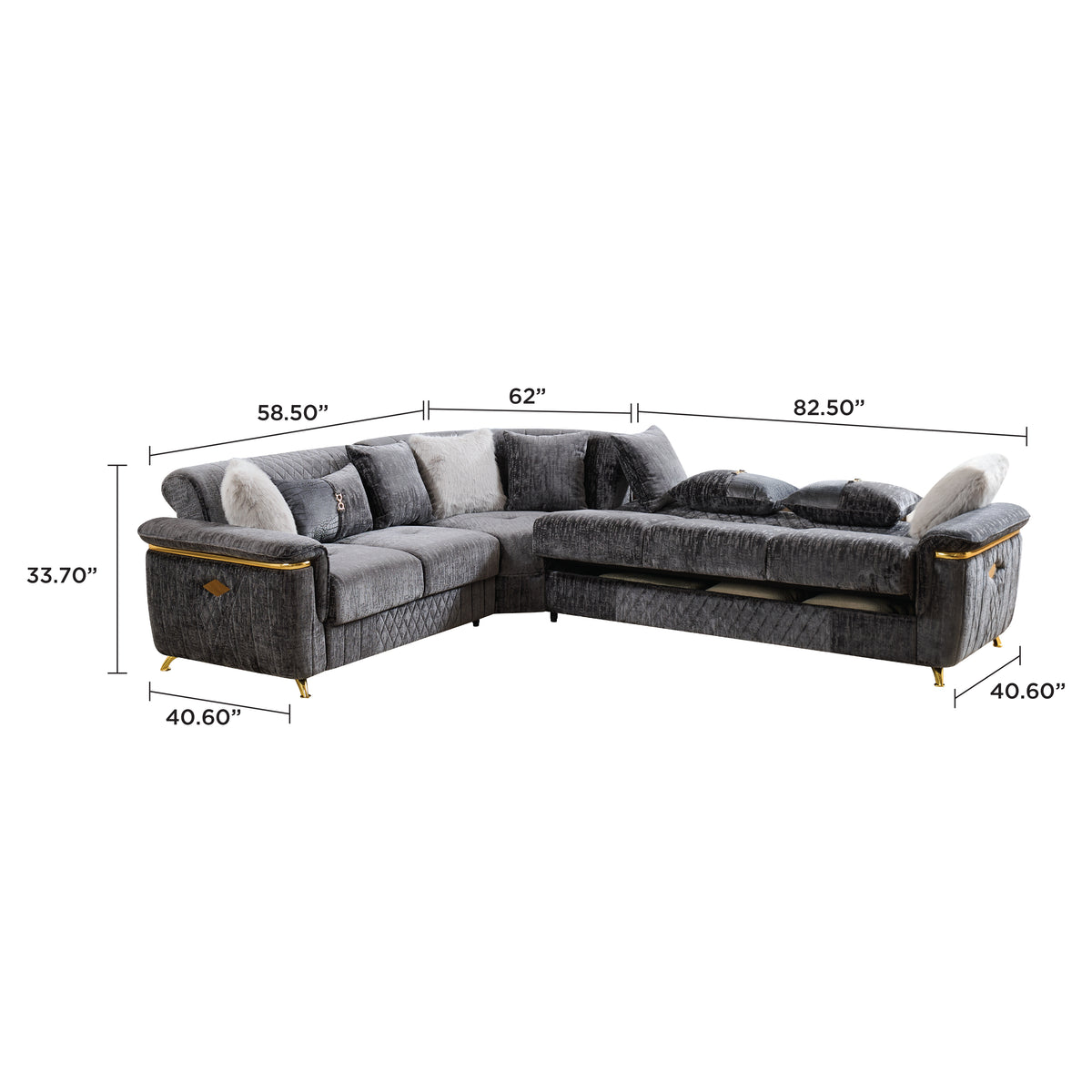 Argo Gray complete sectional - supplier dimension image.