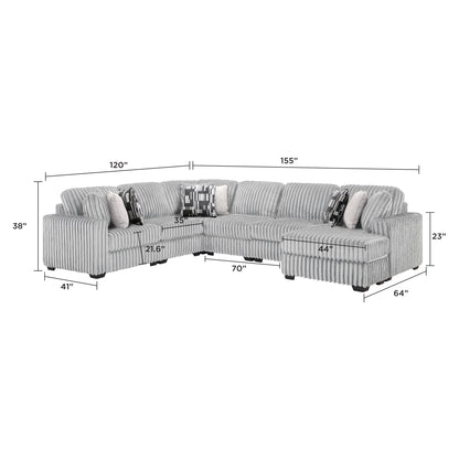Snuggle Gray sectional dimension diagram, not a plain hero - supplier dimension image.