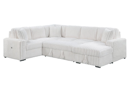 Grande Cream Sectional. Grande cream complete sectional with right chaise; open and closed views. Additional product view.