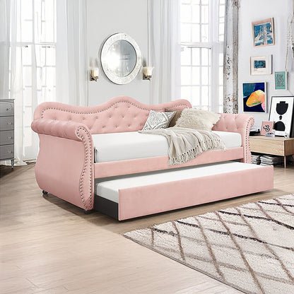 Abby Pink Daybed - bed detail. Shared supplier photo; photographed size is not verified.