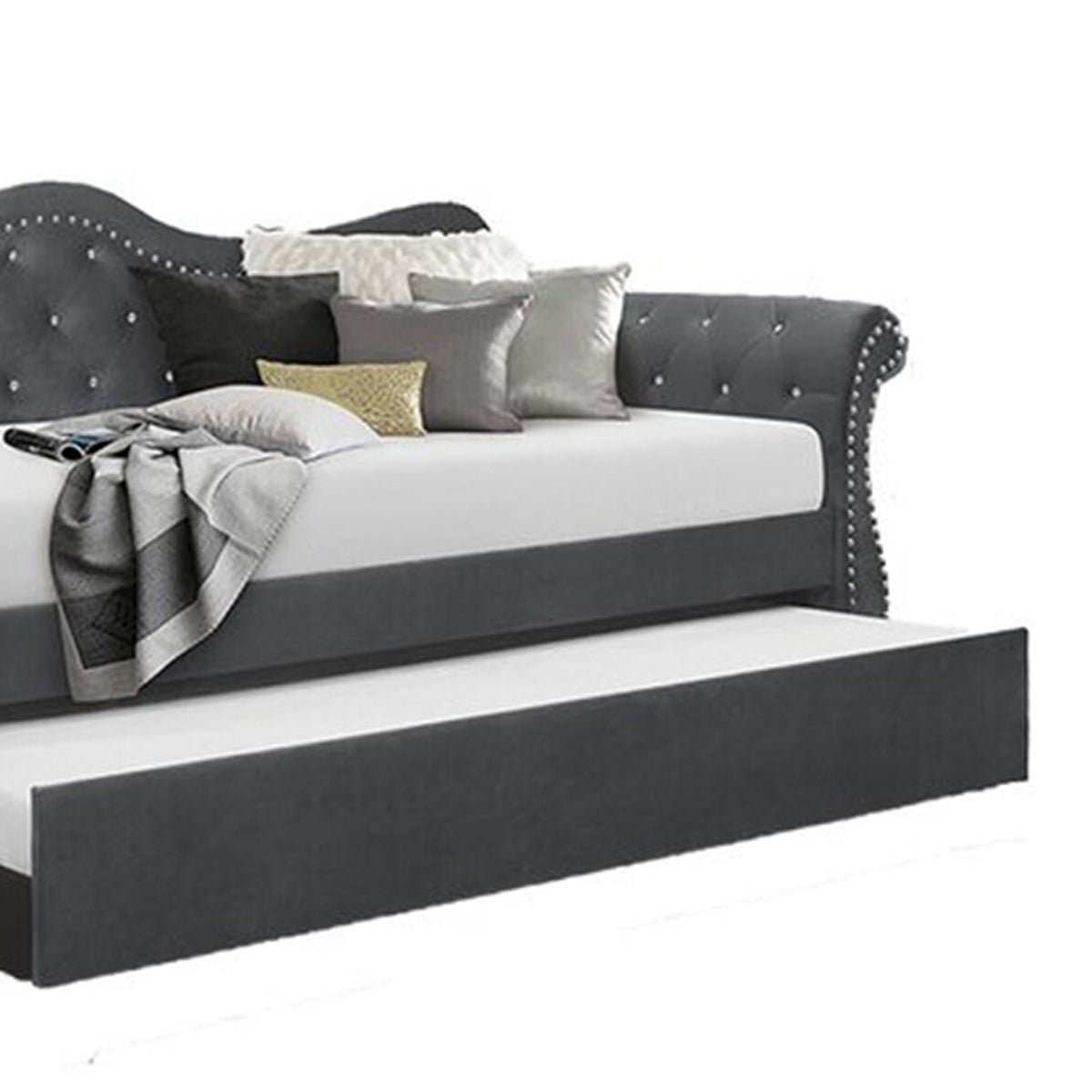 Abby Gray Daybed - bed detail. Shared supplier photo; photographed size is not verified.
