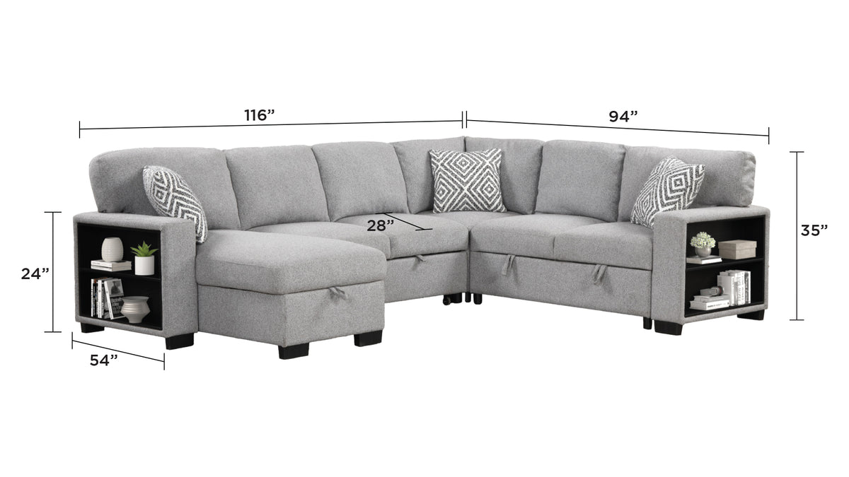 Cairo Gray complete sectional - supplier dimension image.