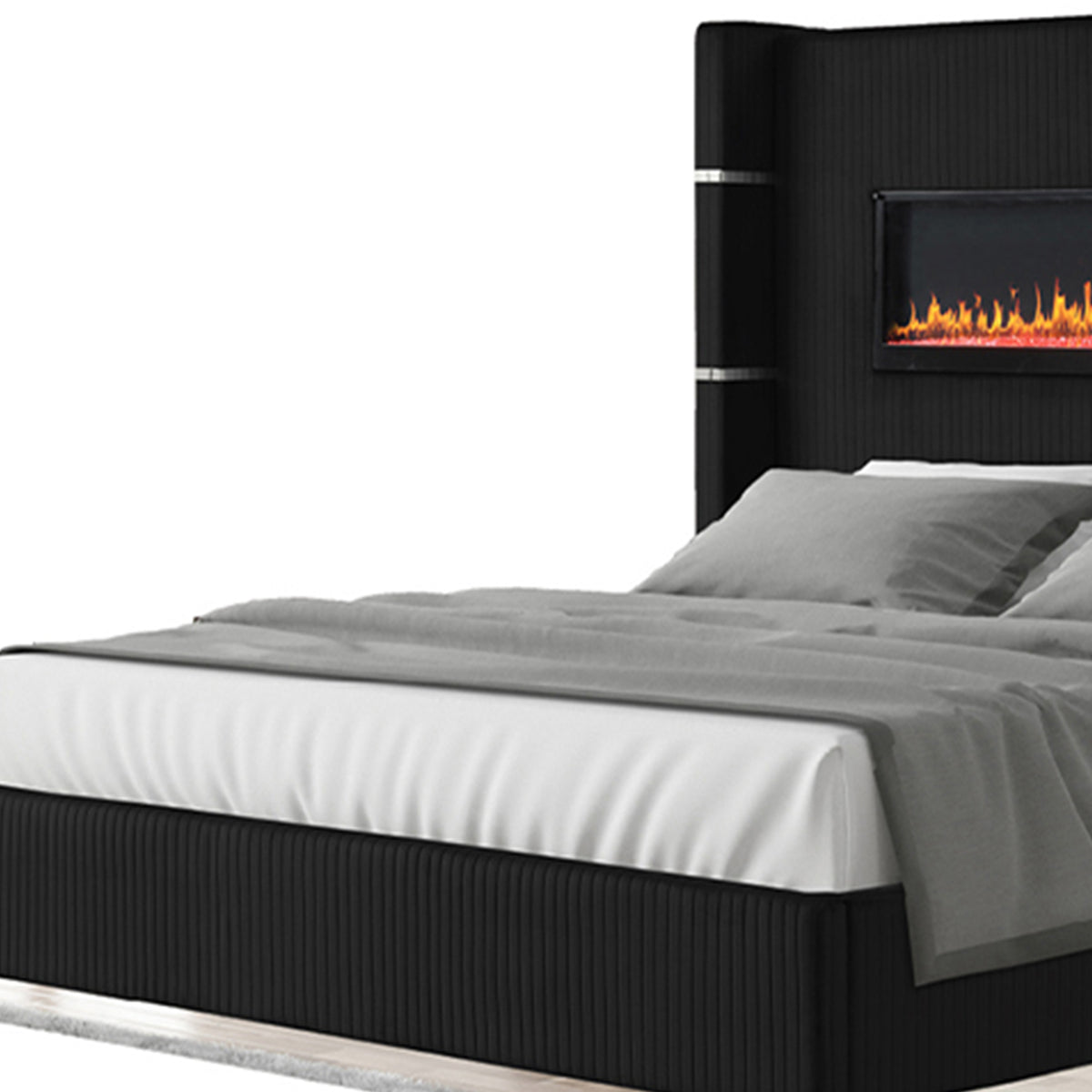 Lizelle Black Bed - bed detail. Shared supplier photo; photographed size is not verified.
