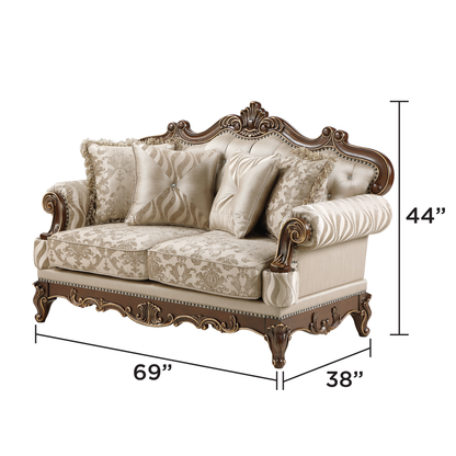 Lotus Beige and Walnut-Tone beige/walnut-tone loveseat - supplier dimension image.