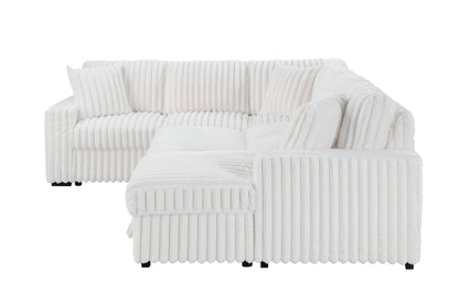 Grande Cream Sectional. Grande cream complete sectional with right chaise; open and closed views. Additional product view.