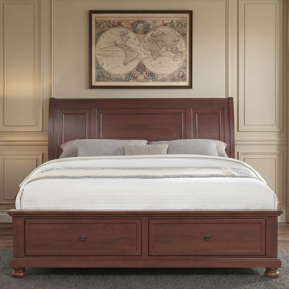 Boston Walnut Bed - bed detail. Shared supplier photo; photographed size is not verified.