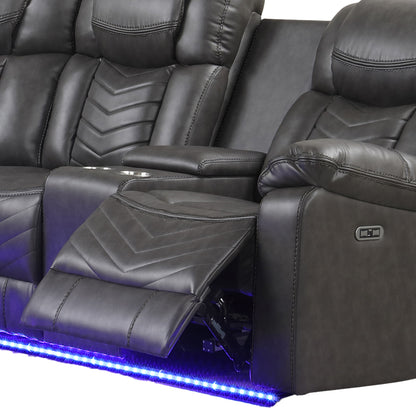 Challenger Gray Sectional. Challenger gray sectional end-seat and console details. Additional product view.