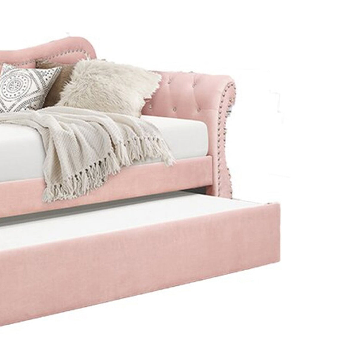 Abby Pink Daybed - bed detail. Shared supplier photo; photographed size is not verified.