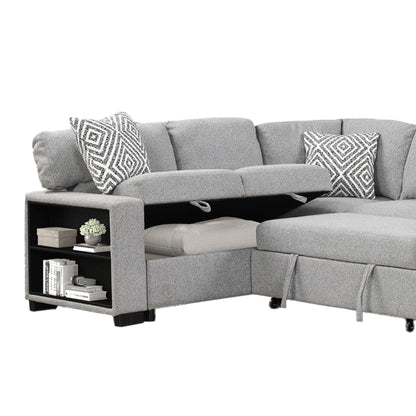 Cairo Gray Sectional. Cairo gray sectional chaise/storage/shelf/cupholder detail. Additional product view.