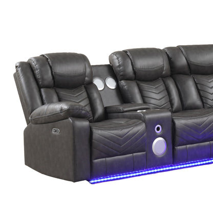 Challenger Gray Sectional. Challenger gray sectional end-seat and console details. Additional product view.